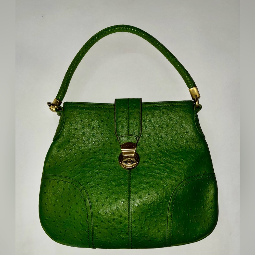 Liz Claiborne "Grasshopper Green" Faux Ostrich Satchel Handbag